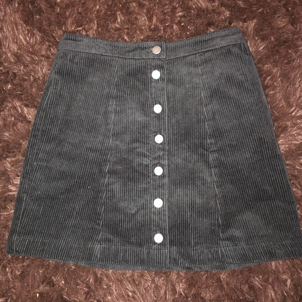 #Forever21 black corduroy button skirt